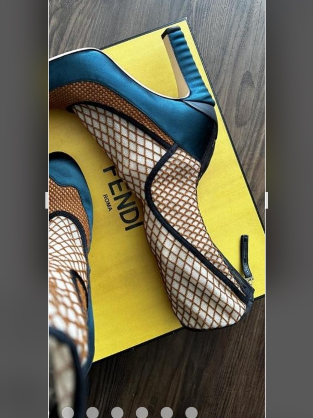 Fendi Tan Mesh and Teal Leather Pointed Bootie - Picture 3 of 4